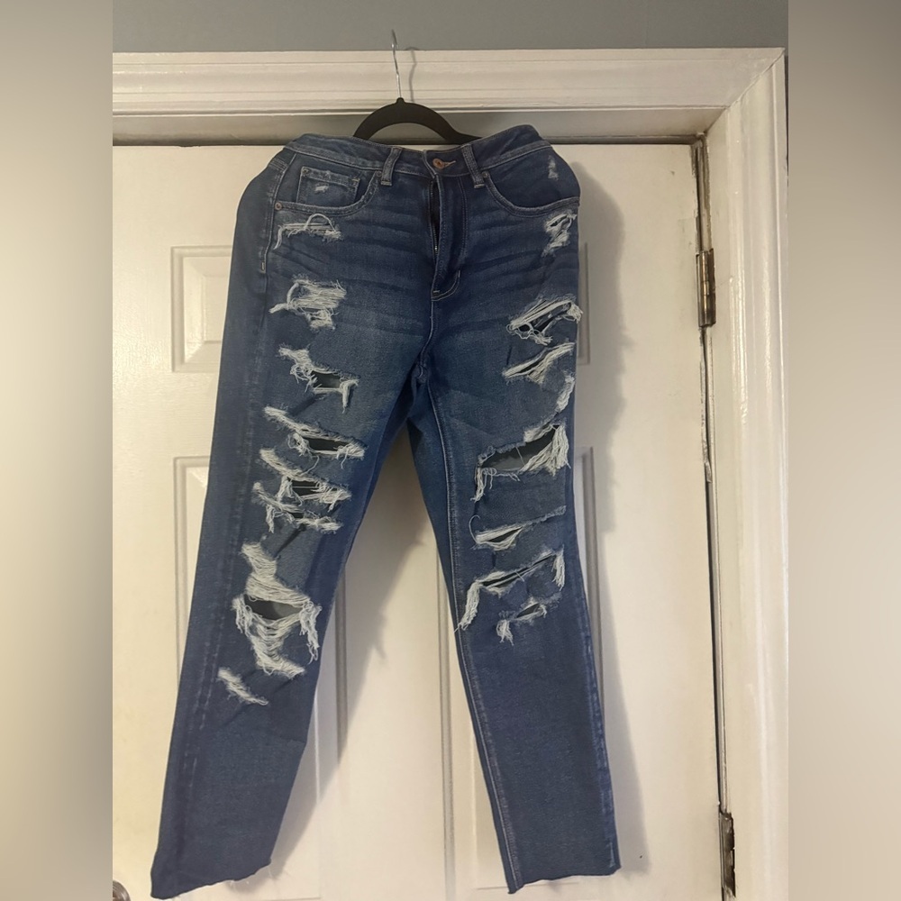 American Eagle Outfitters Women's Ripped Dark Blue Skinny Jeans - Picture 2 of 12